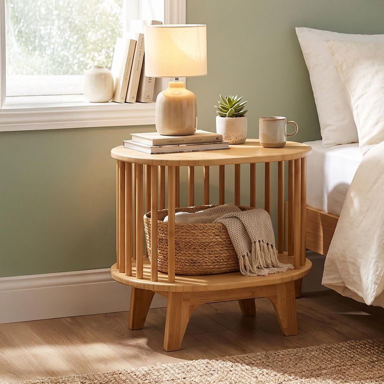 Live Bedside Table - Oval - Slatted - Natural - Bamboo Wood