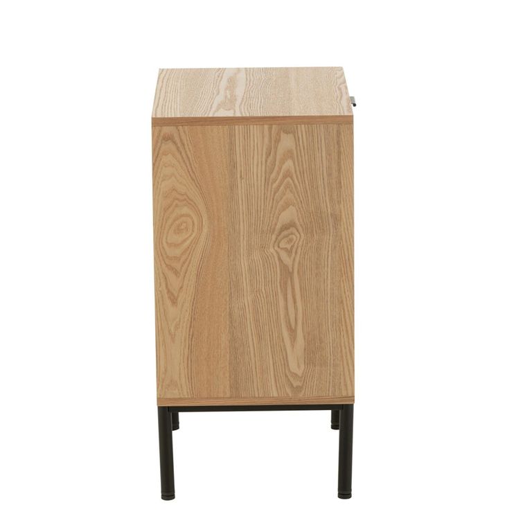 Bedside Table - 1 Door 1 Drawer - Natural and Black - Rattan and Metal