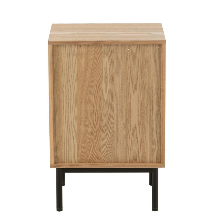 Bedside Table - 1 Door 1 Drawer - Natural and Black - Rattan and Metal