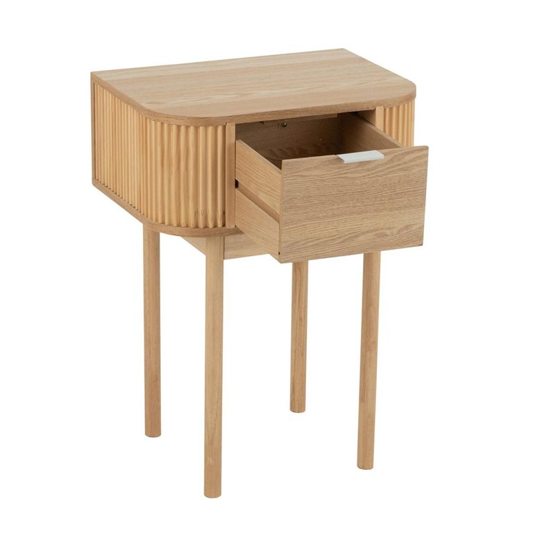 Curved Bedside Table - 1 Drawer - Fluted - Natural - Pine Wood