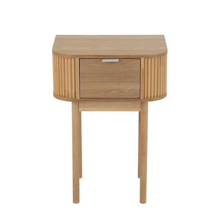 Curved Bedside Table - 1 Drawer - Fluted - Natural - Pine Wood