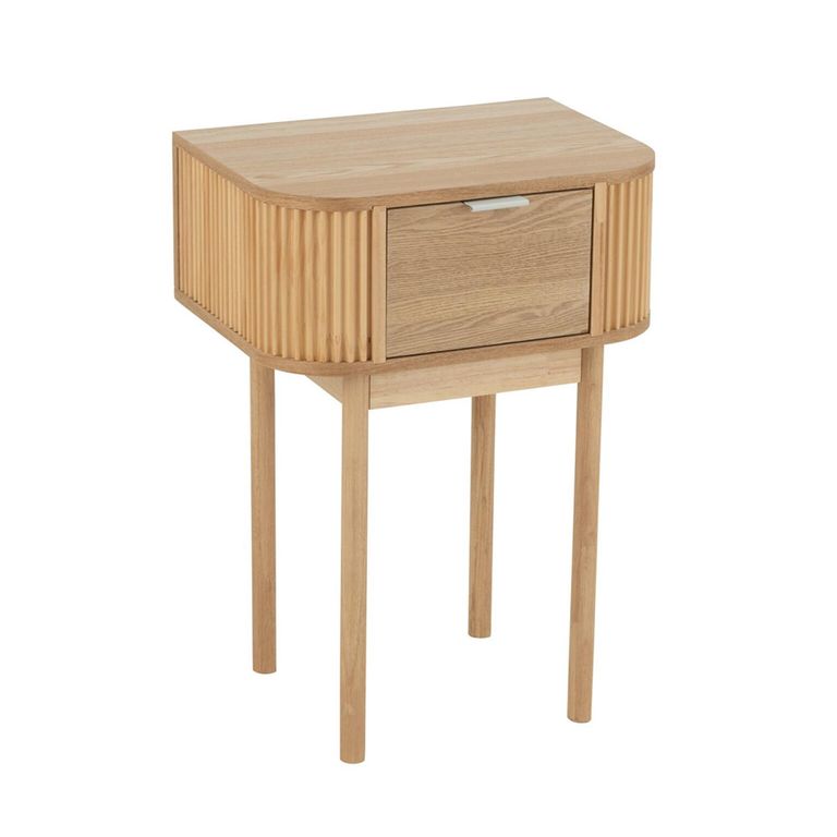 Curved Bedside Table - 1 Drawer - Fluted - Natural - Pine Wood