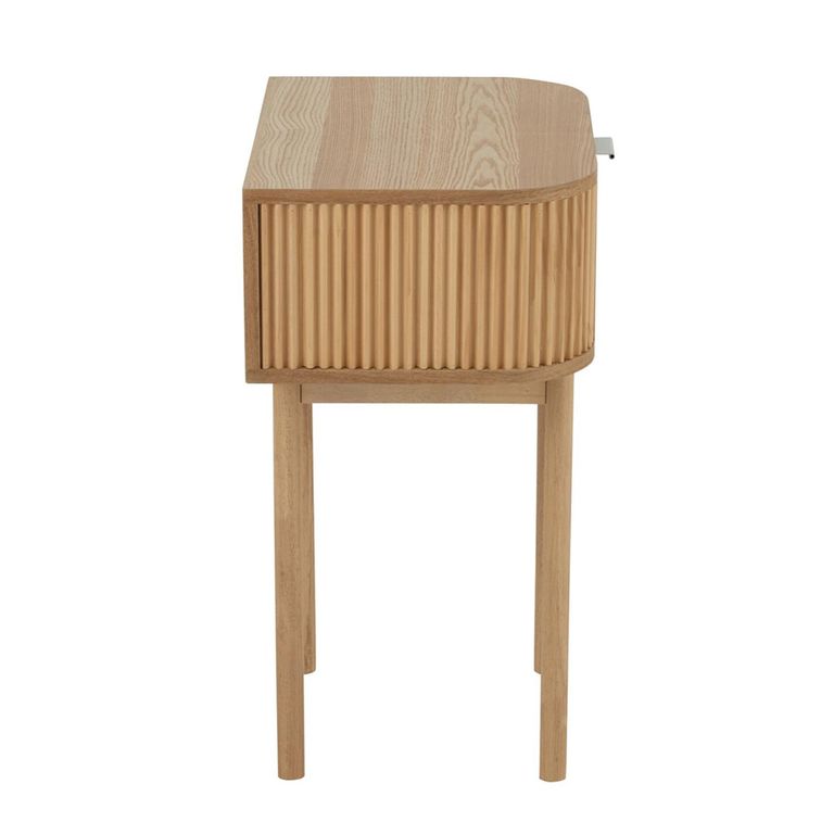 Curved Bedside Table - 1 Drawer - Fluted - Natural - Pine Wood