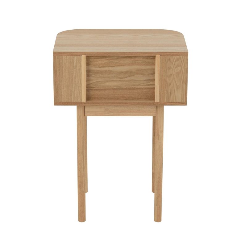 Curved Bedside Table - 1 Drawer - Fluted - Natural - Pine Wood
