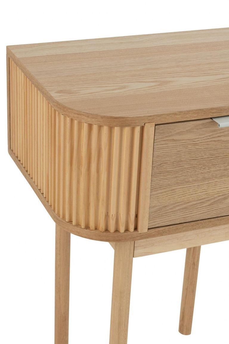 Curved Bedside Table - 1 Drawer - Fluted - Natural - Pine Wood
