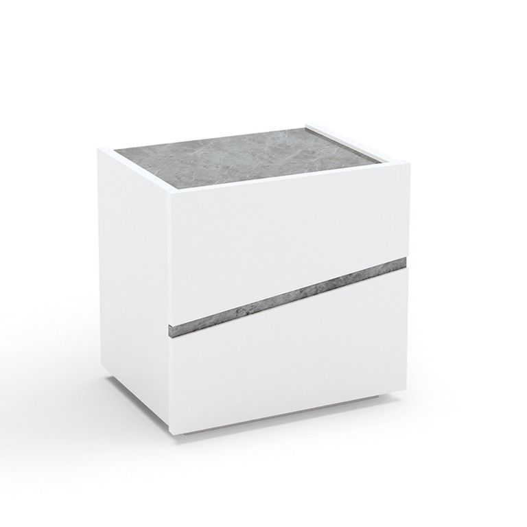 Alba Italian Bedside Cabinet - 2 Drawer - White - Carrara Marble Inlay