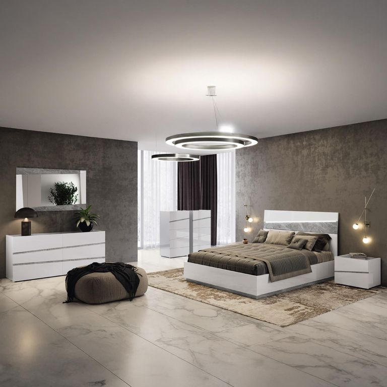 Alba Italian Bedside Cabinet - 2 Drawer - White - Carrara Marble Inlay
