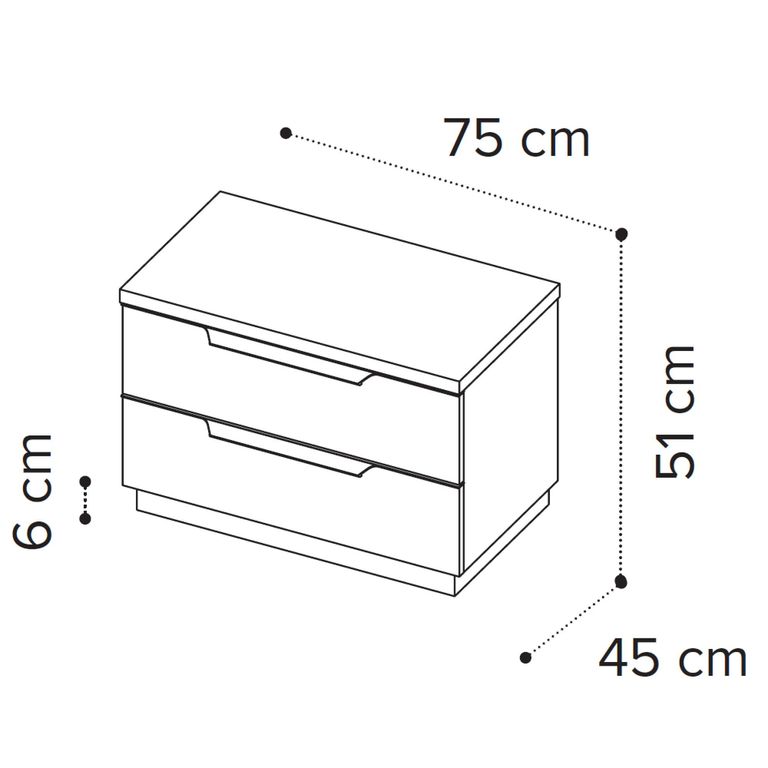 Kroma Italian Bedside Cabinet - 2 Drawer - Maxi - Venetian Grey