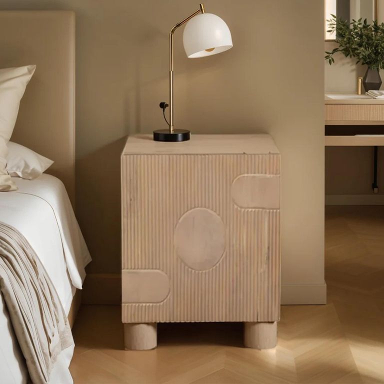 Austin Bedside Table - 1 Door - Fluted - Natural - Mango Wood