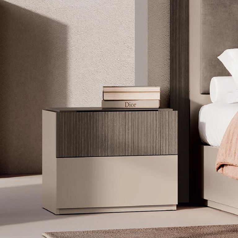 Essenza Italian Fluted Bedside Cabinet - 2 Drawer - Urban Velvet and Tabacco