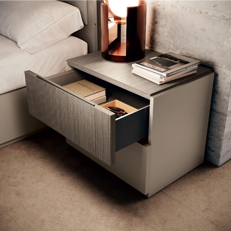 Essenza Italian Fluted Bedside Cabinet - 2 Drawer - Urban Velvet and Tabacco