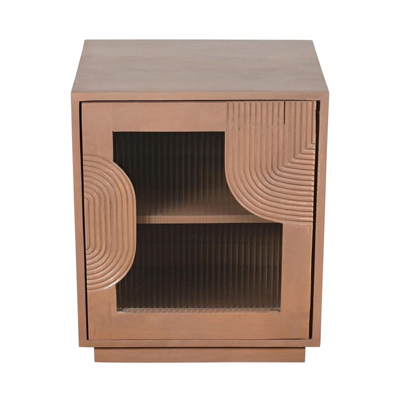 Indus Bedside Table - 1 Door - Pale Taupe - Mango Wood