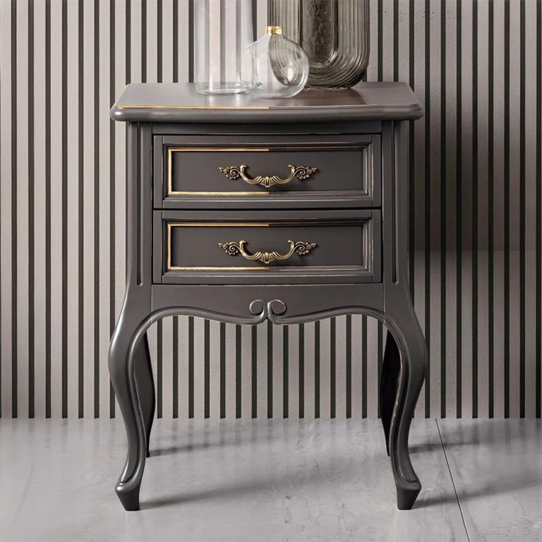 Verdi Italian Grey 2 Drawer French Style Bedside Table