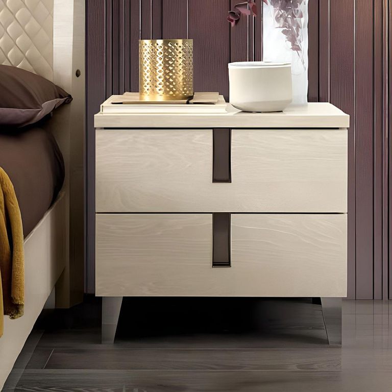 Ambra Italian Bedside Cabinet - 2 Drawer - Sand Birch