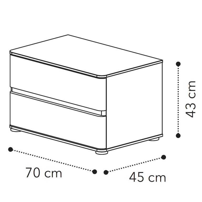 Maia Italian Bedside Cabinet - 2 Drawer - Maxi - Silver Birch