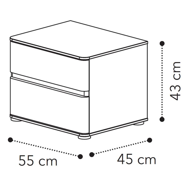 Maia Italian Bedside Cabinet - 2 Drawer - Silver Birch