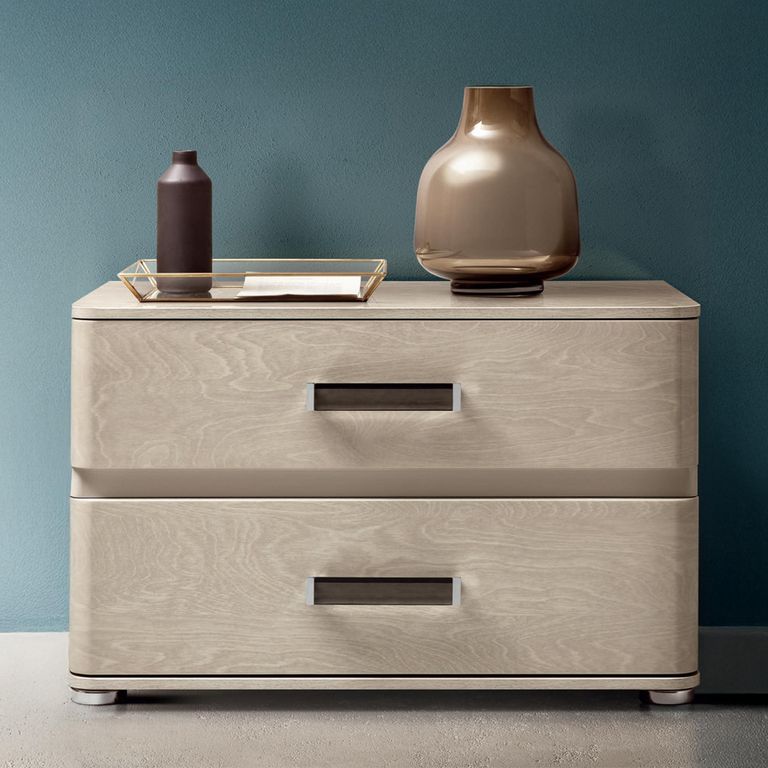 Maia Italian Bedside Cabinet - 2 Drawer - Maxi - Sand Birch