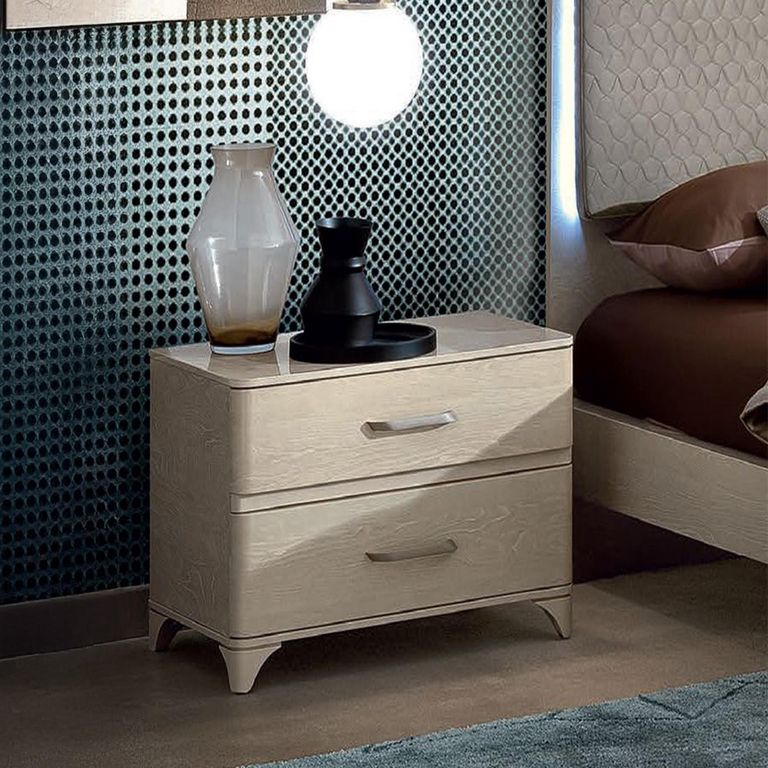 Maia Italian Bedside Cabinet - 2 Drawer - Sand Birch