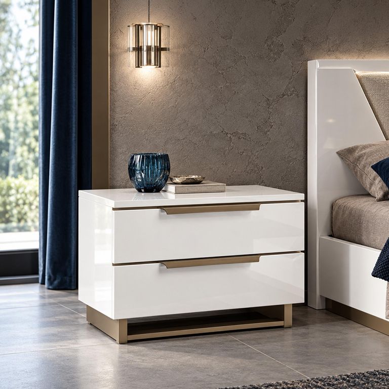 Smart Italian White 2 Drawer Maxi Bedside Cabinet