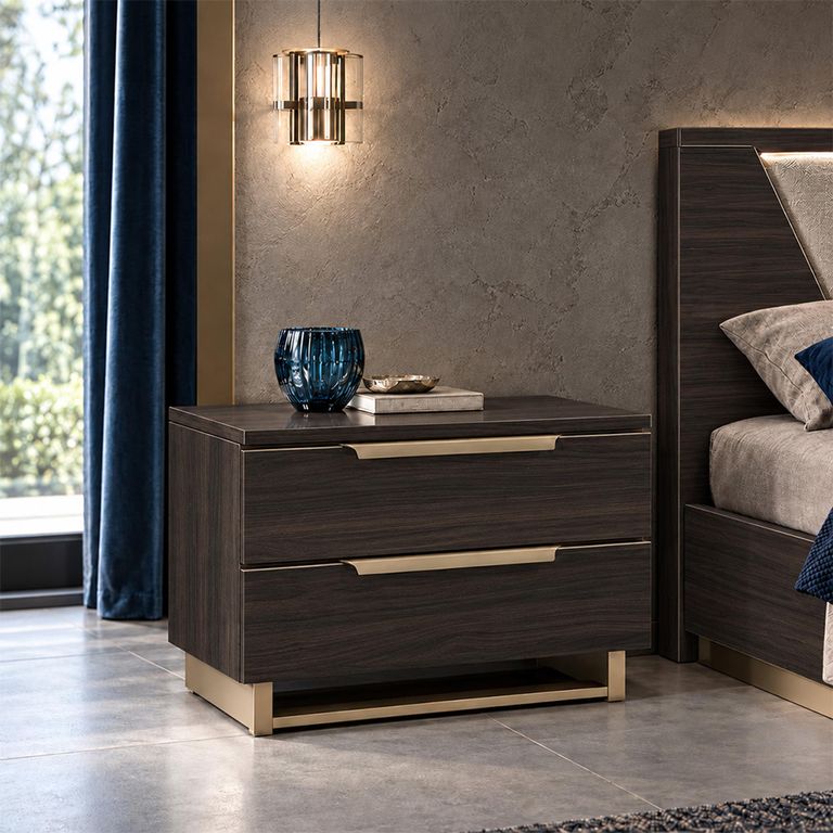 Smart Italian Walnut 2 Drawer Maxi Bedside Cabinet