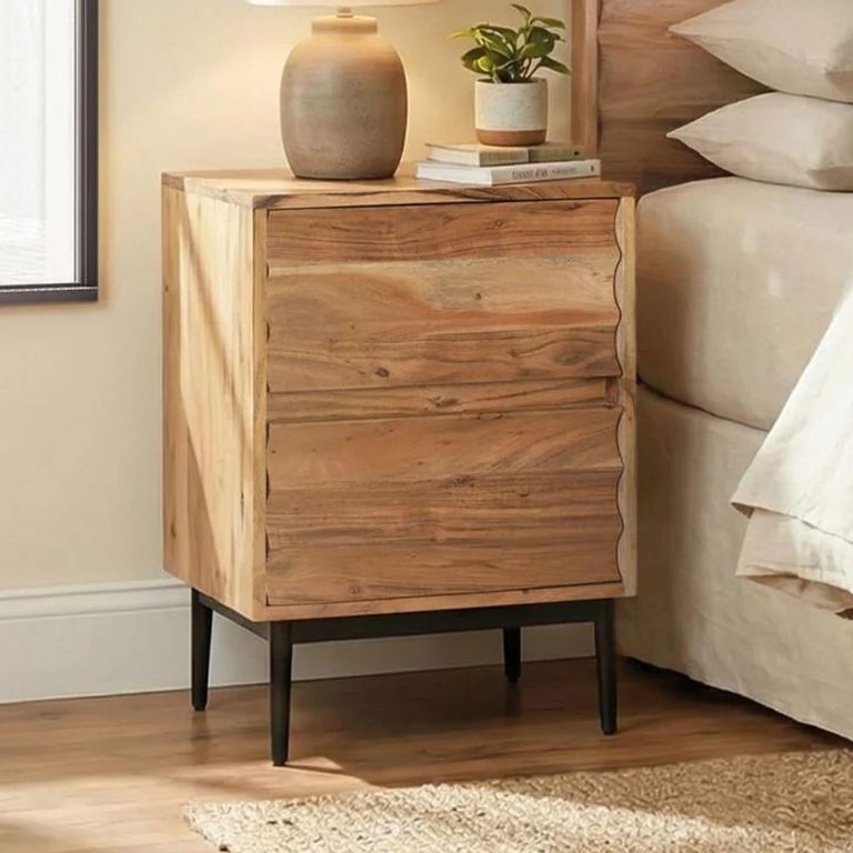 Woodland Natural Acacia Wood 2 Drawer Bedside Cabinet