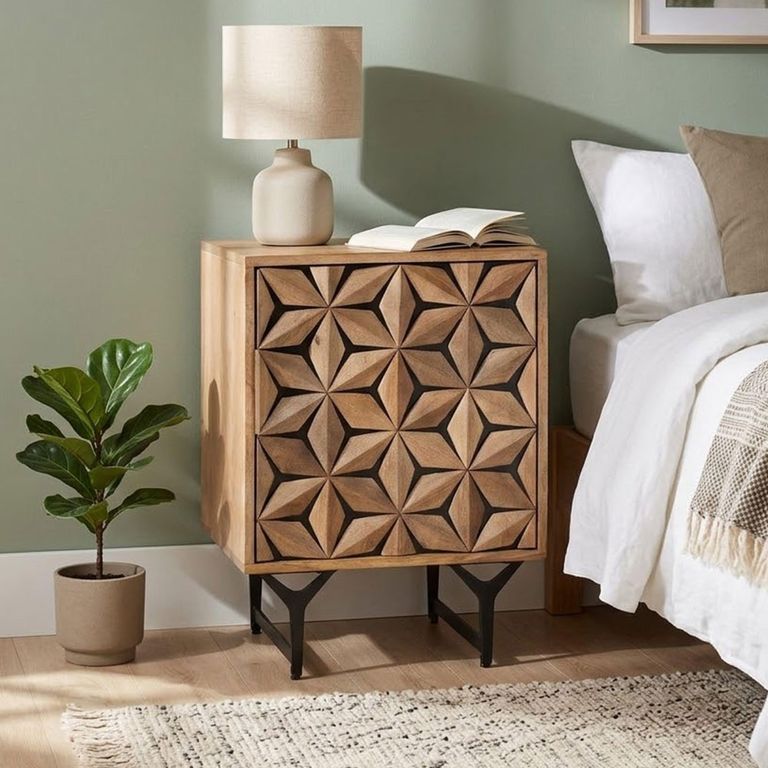 Marlee Natural Mango Wood 1 Door Geometric Bedside Cabinet