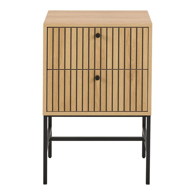 Albany Bedside Table - 2 Drawer - Ribbed Oak