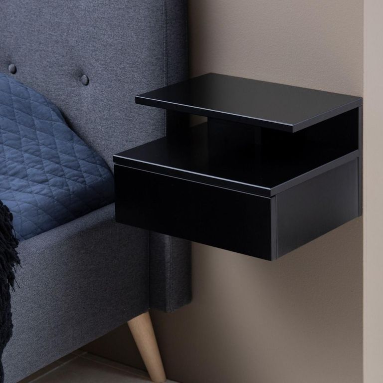 Ashlan Bedside Table - Floating - 1 Drawer - Black