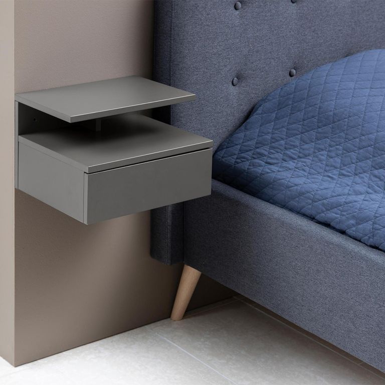 Ashlan Bedside Table - 1 Drawer - Wall Mounted - Floating - Grey Painted