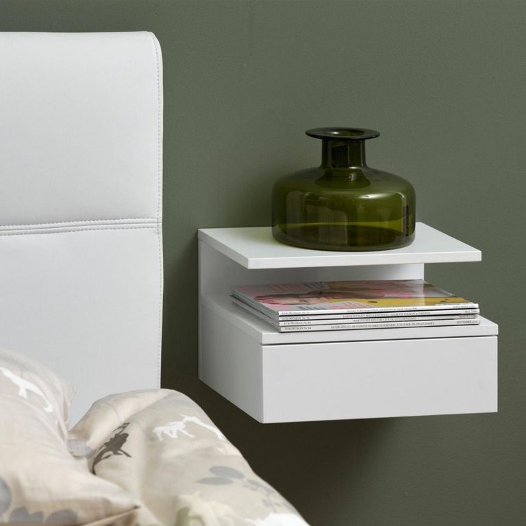 Ashlan Bedside Table - Floating - 1 Drawer - White