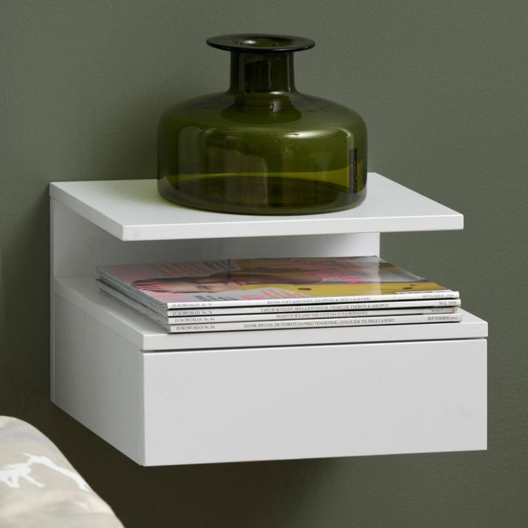 Ashlan Bedside Table - 1 Drawer - Wall Mounted - Floating - White Painted