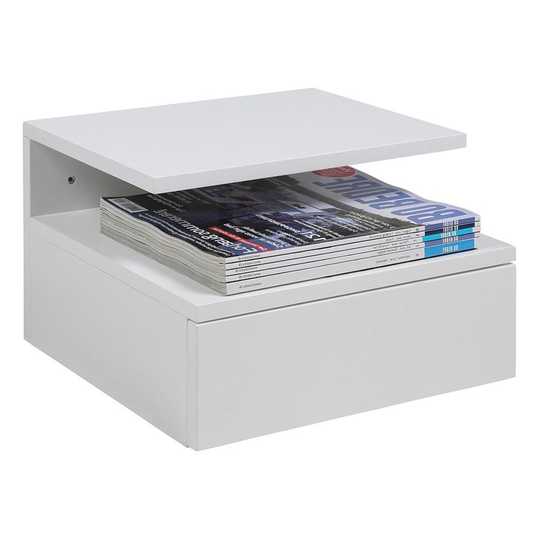 Ashlan Bedside Table - 1 Drawer - Wall Mounted - Floating - White Painted