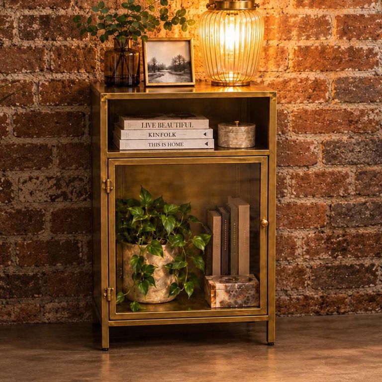Brushed Metal and Glass 1 Door Bedside Cabinet