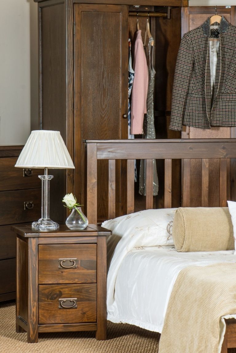 Boston Bedside Cabinet - 2 Drawer - Dark Wood