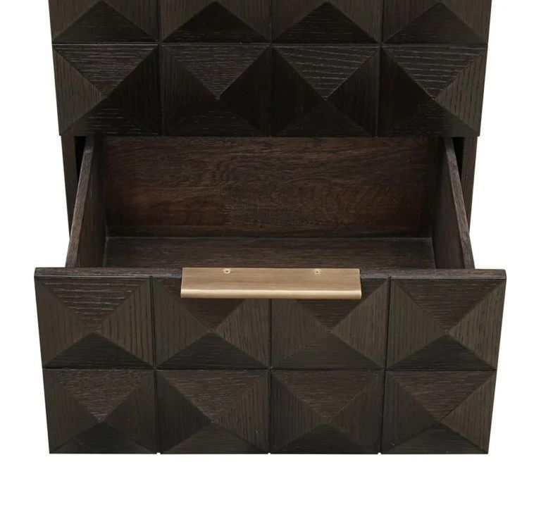 Claremont Dark Wood 2 Drawer Geometric Bedside Cabinet with Travertine Top