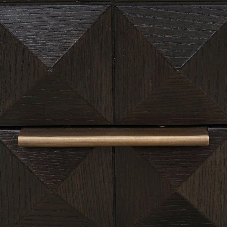 Claremont Dark Wood 2 Drawer Geometric Bedside Cabinet with Travertine Top