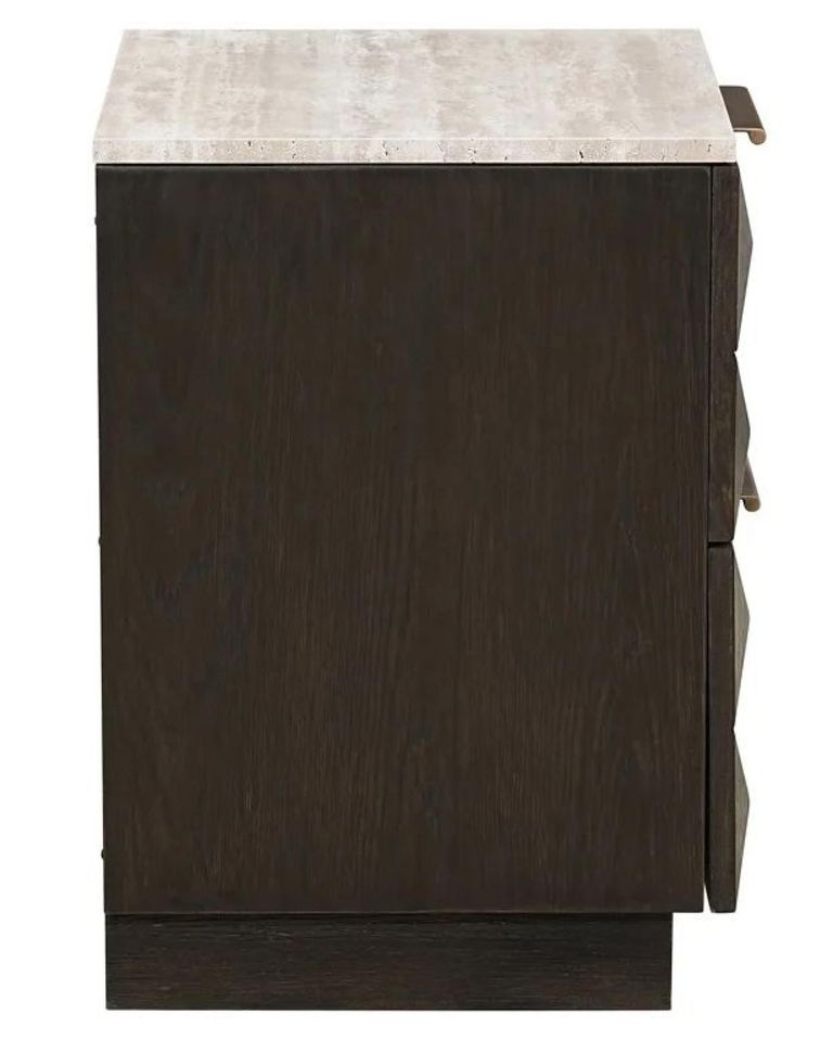 Claremont Dark Wood 2 Drawer Geometric Bedside Cabinet with Travertine Top