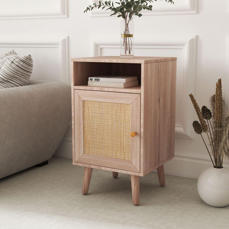 Clearance - Ferrero Natural and Woven Rattan 1 Door Bedside Table