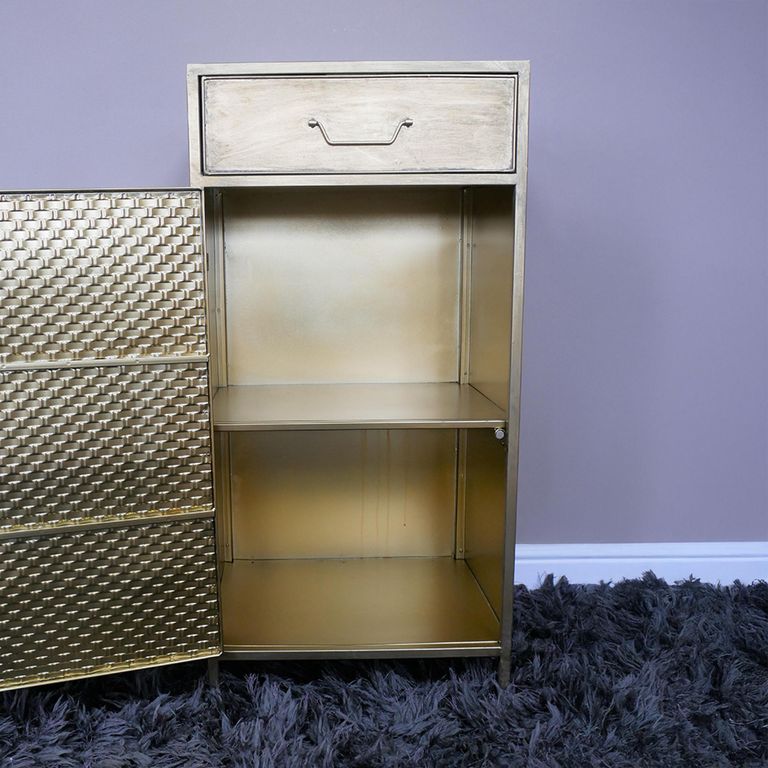 Bedside Cabinet - 1 Door - 1 Drawer - Gold Metal