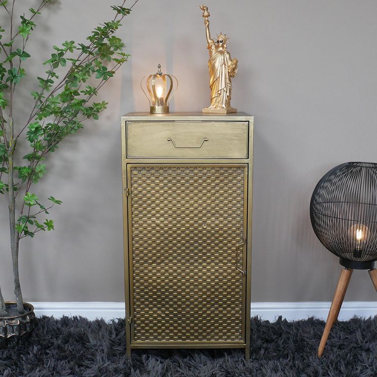 Bedside Cabinet - 1 Door - 1 Drawer - Gold Metal