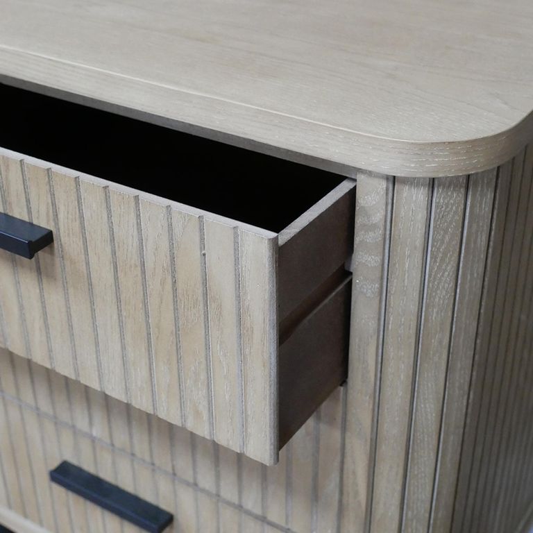 Bedside Cabinet - 3 Drawer - Ribbed Wooden
