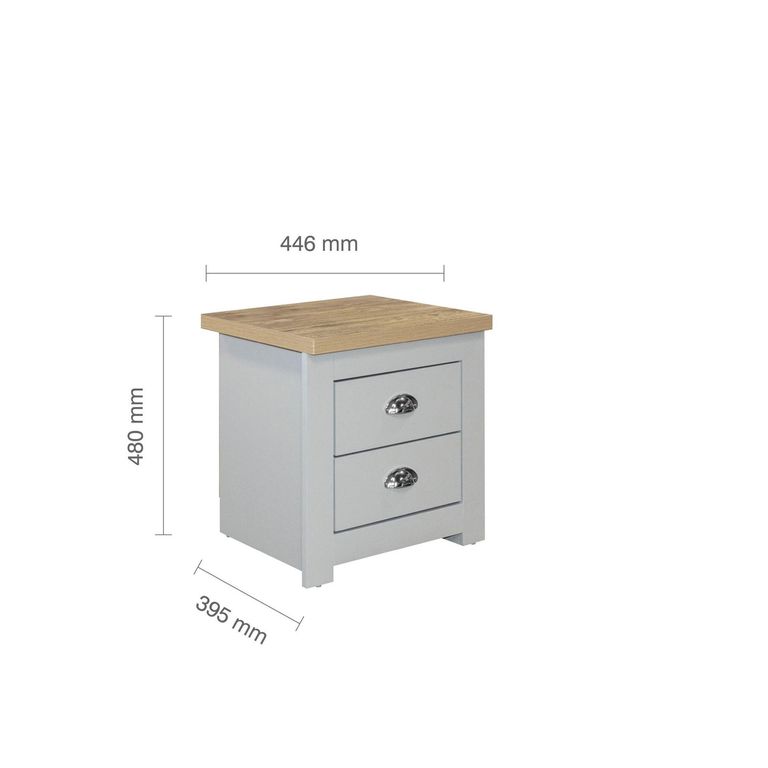 Highgate Bedside Cabinet - 2 Drawer - Grey Painted