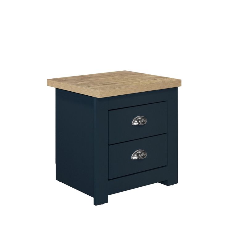 Highgate Bedside Cabinet - 2 Drawer - Navy Blue Painted