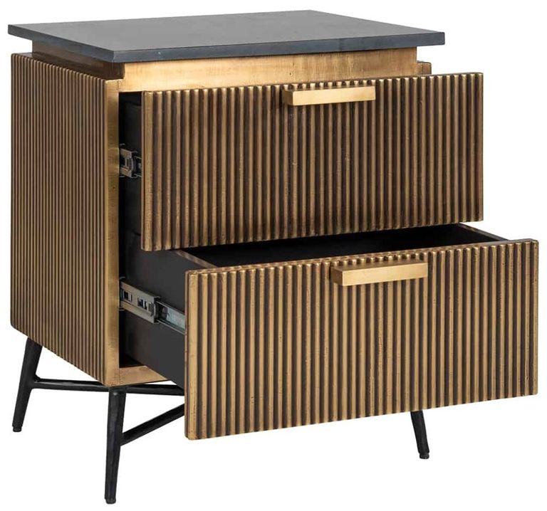 Ironville Brass Ribbed 2 Drawer Bedside Cabinet