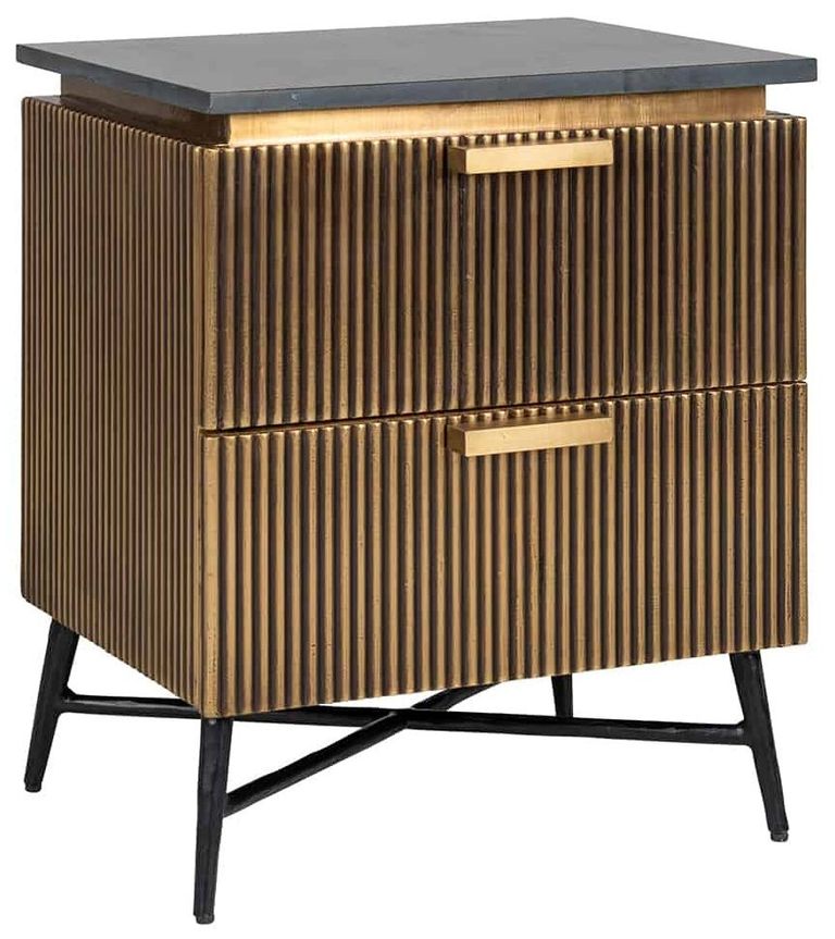Ironville Brass Ribbed 2 Drawer Bedside Cabinet