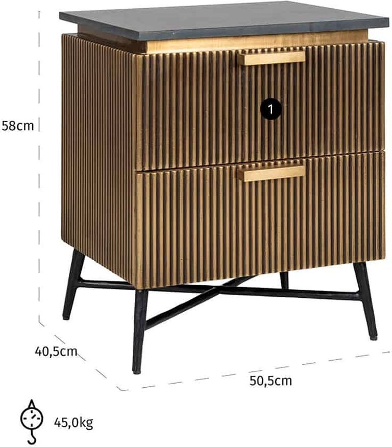 Ironville Brass Ribbed 2 Drawer Bedside Cabinet
