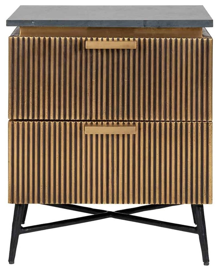 Ironville Brass Ribbed 2 Drawer Bedside Cabinet