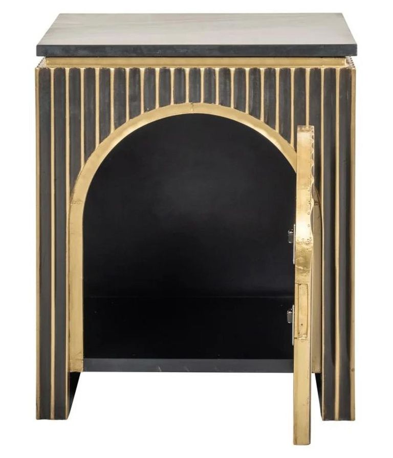 Les Arcs Brushed Gold Ribbed 1 Door Bedside Cabinet