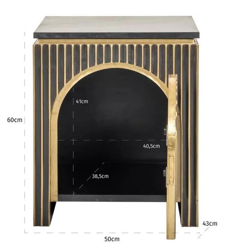 Les Arcs Brushed Gold Ribbed 1 Door Bedside Cabinet