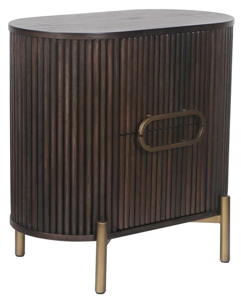 Luxor Brushed Brass Ribbed 1 Door Curved Bedside Cabinet